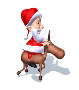 Royalty Free 3d Clipart Image of Santa Riding a Reindeer