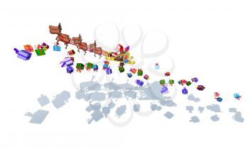 Royalty Free 3d Clipart Image of Santa Riding in a Sleigh Led by Reindeer with Presents