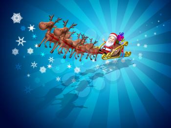 Royalty Free 3d Clipart Image of Santa Riding in a Sleigh Led by Reindeer