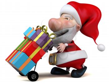 Royalty Free 3d Clipart Image of Santa Pushing a Dolly Cart Full of Gifts