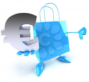 Royalty Free 3d Clipart Image of a Shopping Bag Holding a Euro Sign