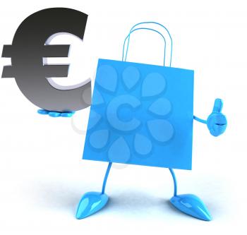 Royalty Free 3d Clipart Image of a Shopping Bag Holding a Euro Sign