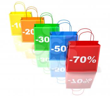 Royalty Free 3d Clipart Image of Shopping Bags with Percent Off Numbers on Them