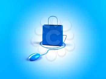 Royalty Free 3d Clipart Image of a Shopping Bag with a Computer Mouse Attached