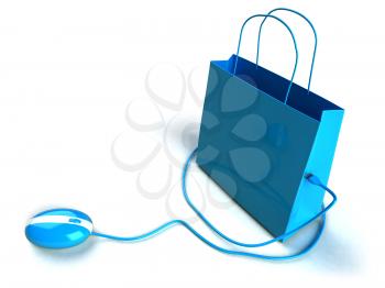 Royalty Free 3d Clipart Image of a Shopping Bag with a Computer Mouse Attached