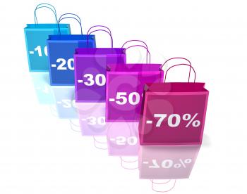 Royalty Free 3d Clipart Image of Shopping Bags with Percent Off Numbers on Them