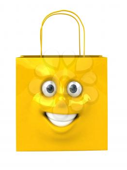 Royalty Free 3d Clipart Image of a Shopping Bag with a Face on It