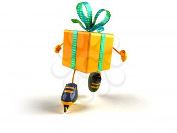 Royalty Free 3d Clipart Image of a Shiny Gift on Rollerblades