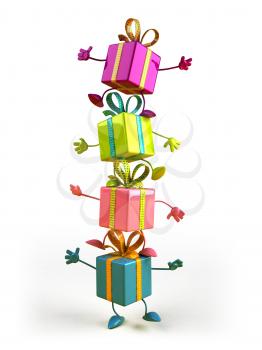 Royalty Free 3d Clipart Image of a Tower of Shiny Gifts