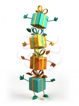 Royalty Free 3d Clipart Image of a Tower of Shiny Gifts