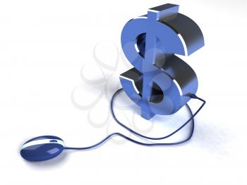 Royalty Free 3d Clipart Image of a Dollar Sign Attached to a Computer Mouse