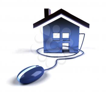 Royalty Free 3d Clipart Image of a House Attached to a Computer Mouse