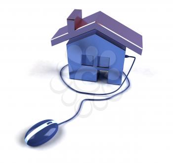 Royalty Free 3d Clipart Image of a House Attached to a Computer Mouse