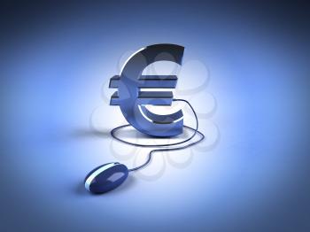 Royalty Free 3d Clipart Image of a Euro Sign Attached to a Computer Mouse