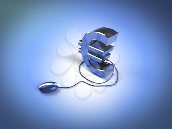 Royalty Free 3d Clipart Image of a Euro Sign Attached to a Computer Mouse