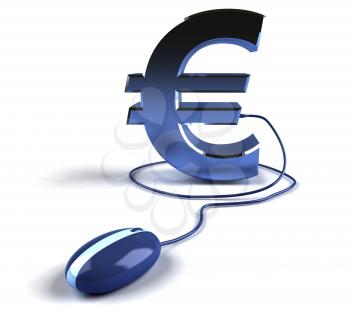 Royalty Free 3d Clipart Image of a Euro Sign Attached to a Computer Mouse