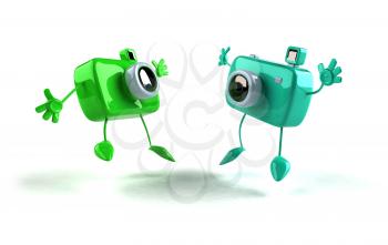 Royalty Free 3d Clipart Image of Jumping Cameras