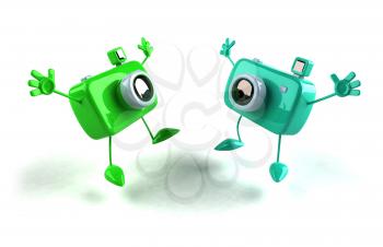 Royalty Free 3d Clipart Image of Jumping Cameras