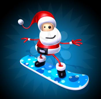 Royalty Free 3d Clipart Image of Santa Riding a Snowboard