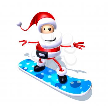 Royalty Free 3d Clipart Image of Santa Riding a Snowboard