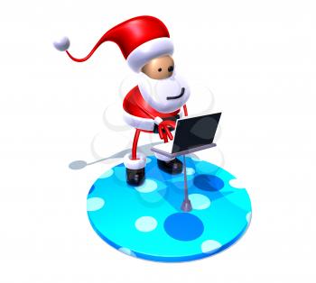 Royalty Free 3d Clipart Image of Santa Working on a Laptop Computer