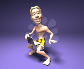 Royalty Free 3d Clipart Image of a Surfer With a Laptop Computer