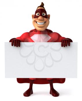 Royalty Free Clipart Image of a Superhero Holding a Sign