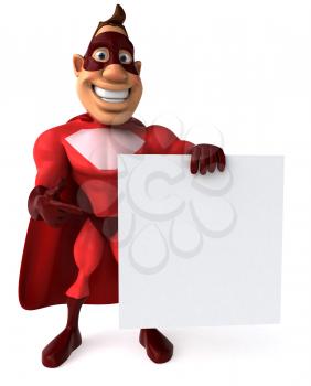 Royalty Free Clipart Image of a Superhero Holding a Sign