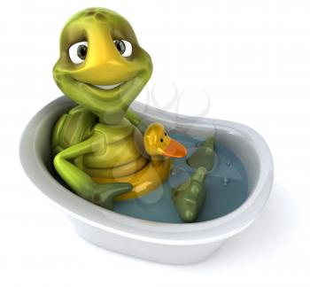 Royalty Free Clipart Image of a Turtle in a Bathtub