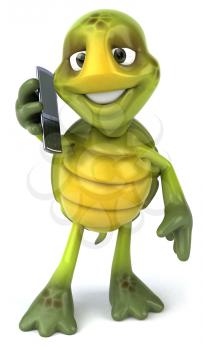 Royalty Free Clipart Image of a Turtle Talking on a Cellphone