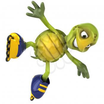 Royalty Free Clipart Image of a Turtle on Rollerblades