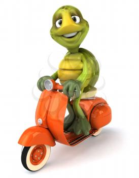 Royalty Free Clipart Image of a Turtle on a Scooter