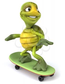 Royalty Free 3d Clipart Image of a Turtle Riding a Skateboard