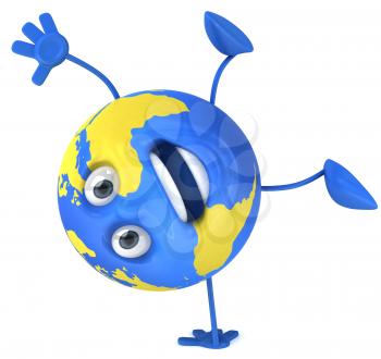 Royalty Free Clipart Image of a Globe Doing a Handstand