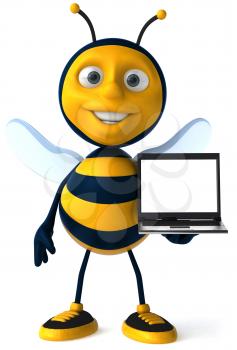 Royalty Free Clipart Image of a Bee With a Laptop