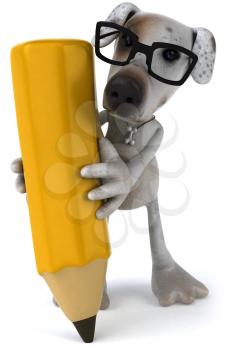 Royalty Free Clipart Image of a Dog With a Pencil