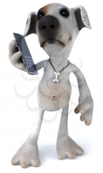 Royalty Free Clipart Image of a Jack Russell With a Cellphone