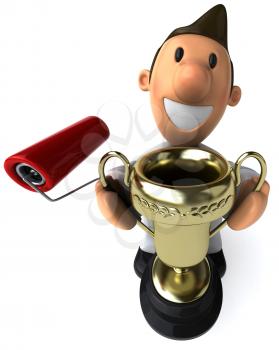 Royalty Free Clipart Image of a Painter With a Trophy