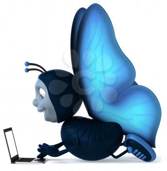 Royalty Free Clipart Image of a Butterfly With a Laptop