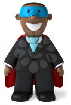 Royalty Free Clipart Image of a Happy Black Superhero Businessman