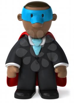 Royalty Free Clipart Image of a Sad Black Businessmen Superhero