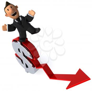 Royalty Free Clipart Image of a Man on a Dollar Sign and Arrow