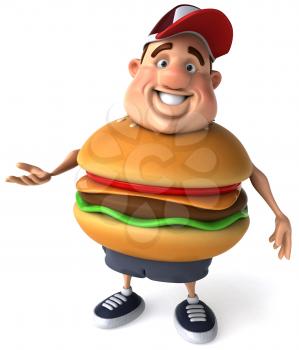 Royalty Free Clipart Image of an Overweight Man With a Cheeseburger Belly