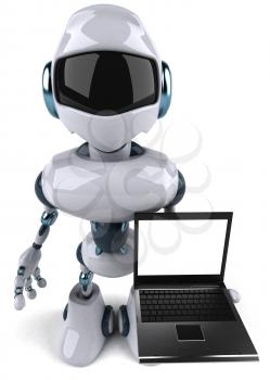 Royalty Free Clipart Image of a Robot With a Laptop