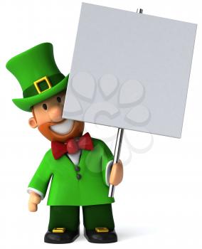 Royalty Free Clipart Image of a Leprechaun With a Placard