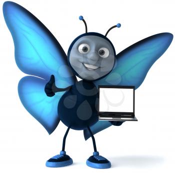 Royalty Free Clipart Image of a Butterfly With a Laptop