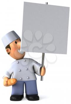 Royalty Free Clipart Image of a Baker With a Sign