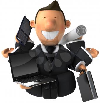 Royalty Free Clipart Image of a Multitasking Businessman Meditating