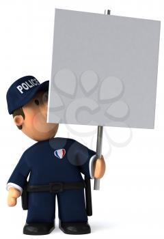 Royalty Free Clipart Image of a Cop With a Sign