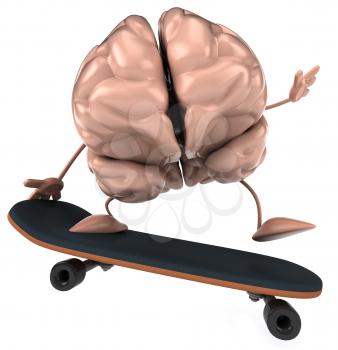 Royalty Free Clipart Image of a Skateboarding Brain